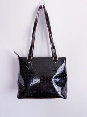 Arcadia Italian Bag Black Patent Leather print Tote Shoulder Handbag Zip Top